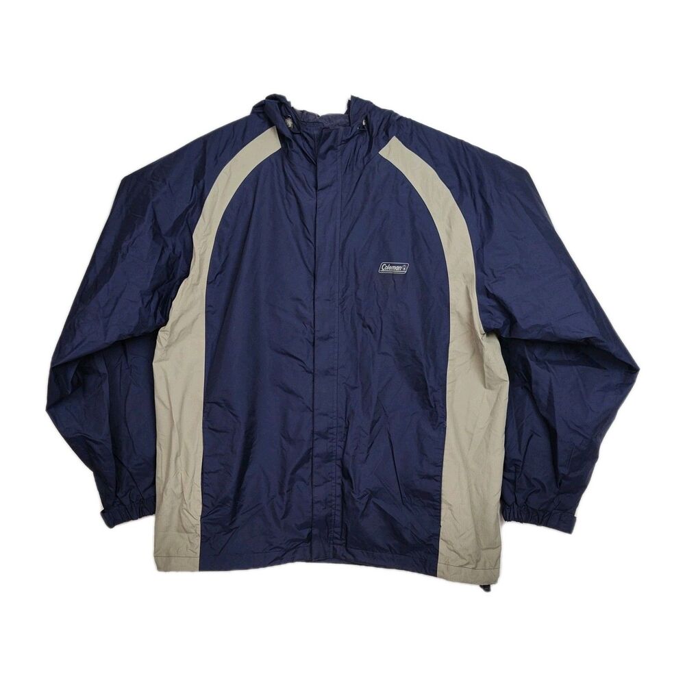 Coleman Windbreaker Jacket Men's L Blue/Khaki Hooded Full Zip Lightweight